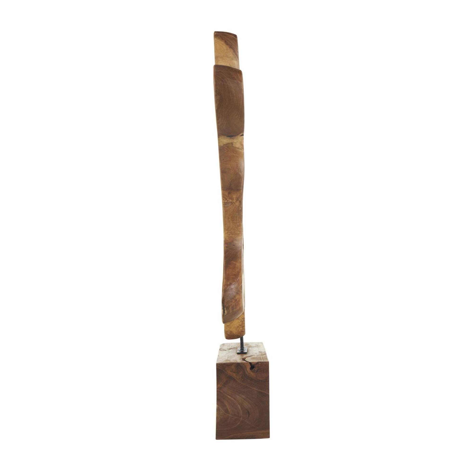 31" Brown Abstract Cutout Teak Wood Sculpture with Block Base